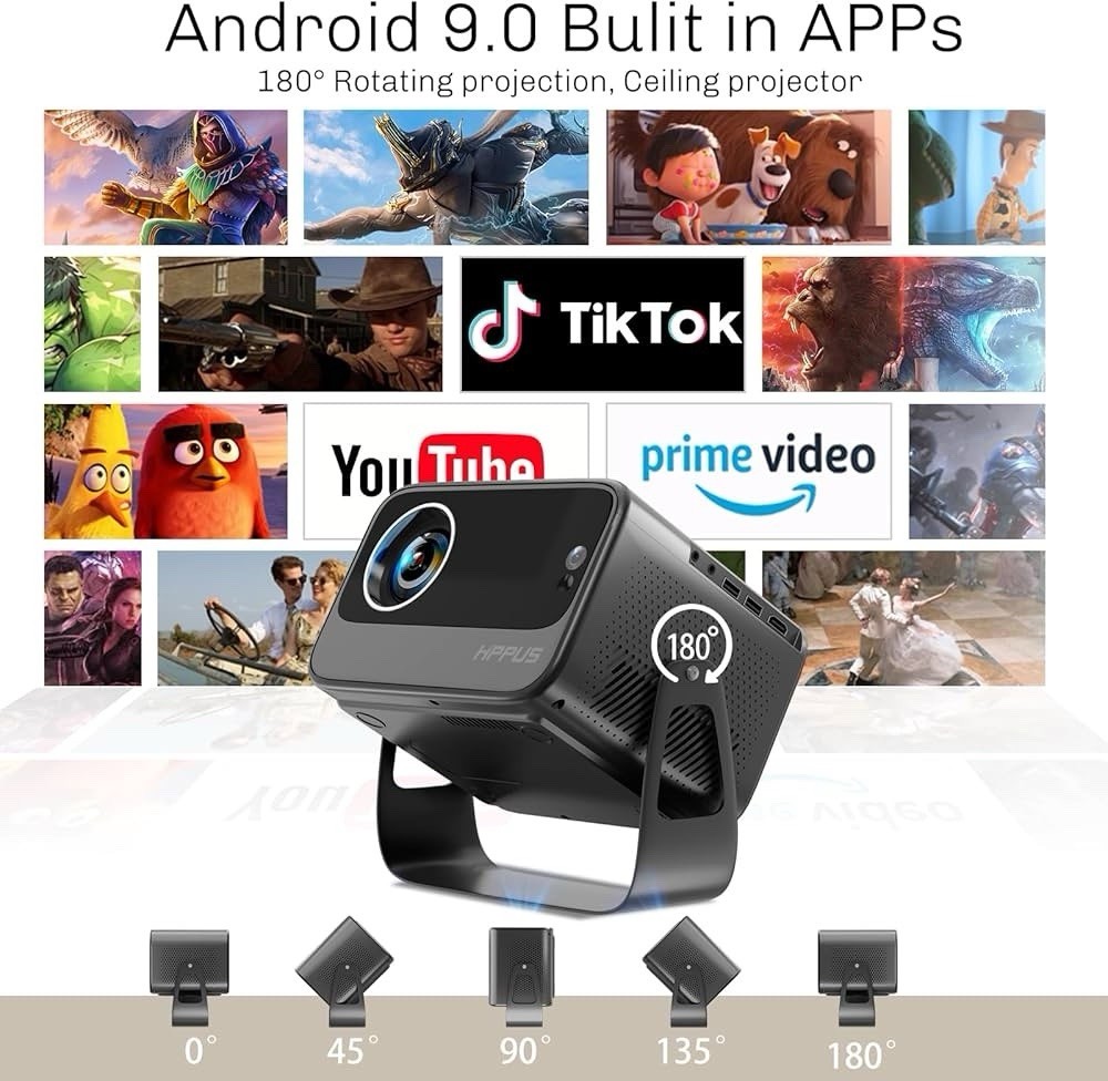 Smart Projector with Wifi and Bluetooth,Built-In Apps Auto Focus & Keystone,1080