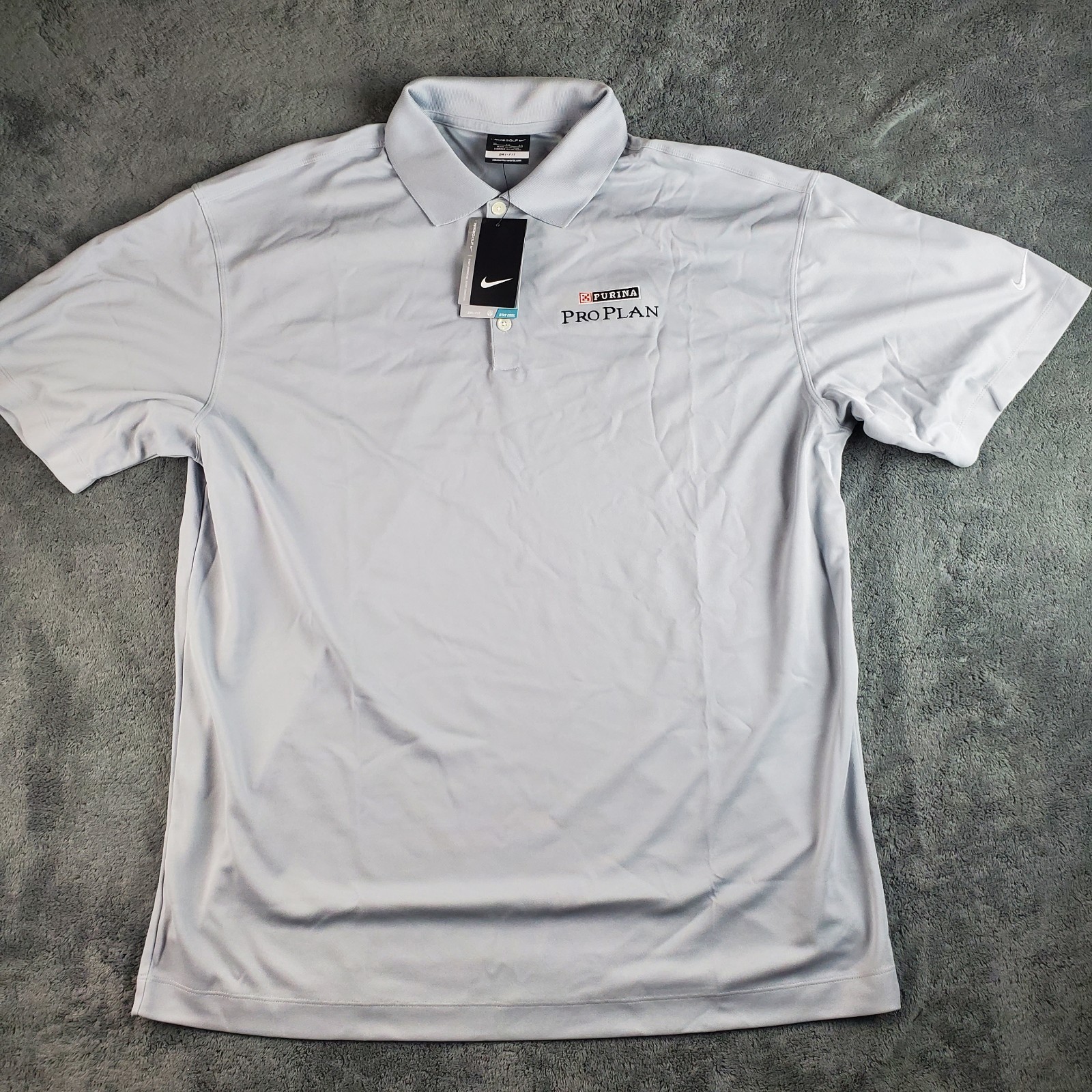 Nike Golf Shirt Mens XL Gray Dri-Fit Micro Pique Polo Purina Pro Plan 363807 New