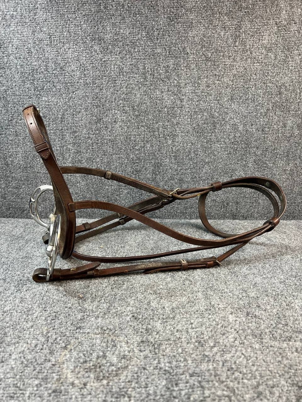 Vintage Leather Horse Bridle With Snaffle Bit Brown Name Plate KSM