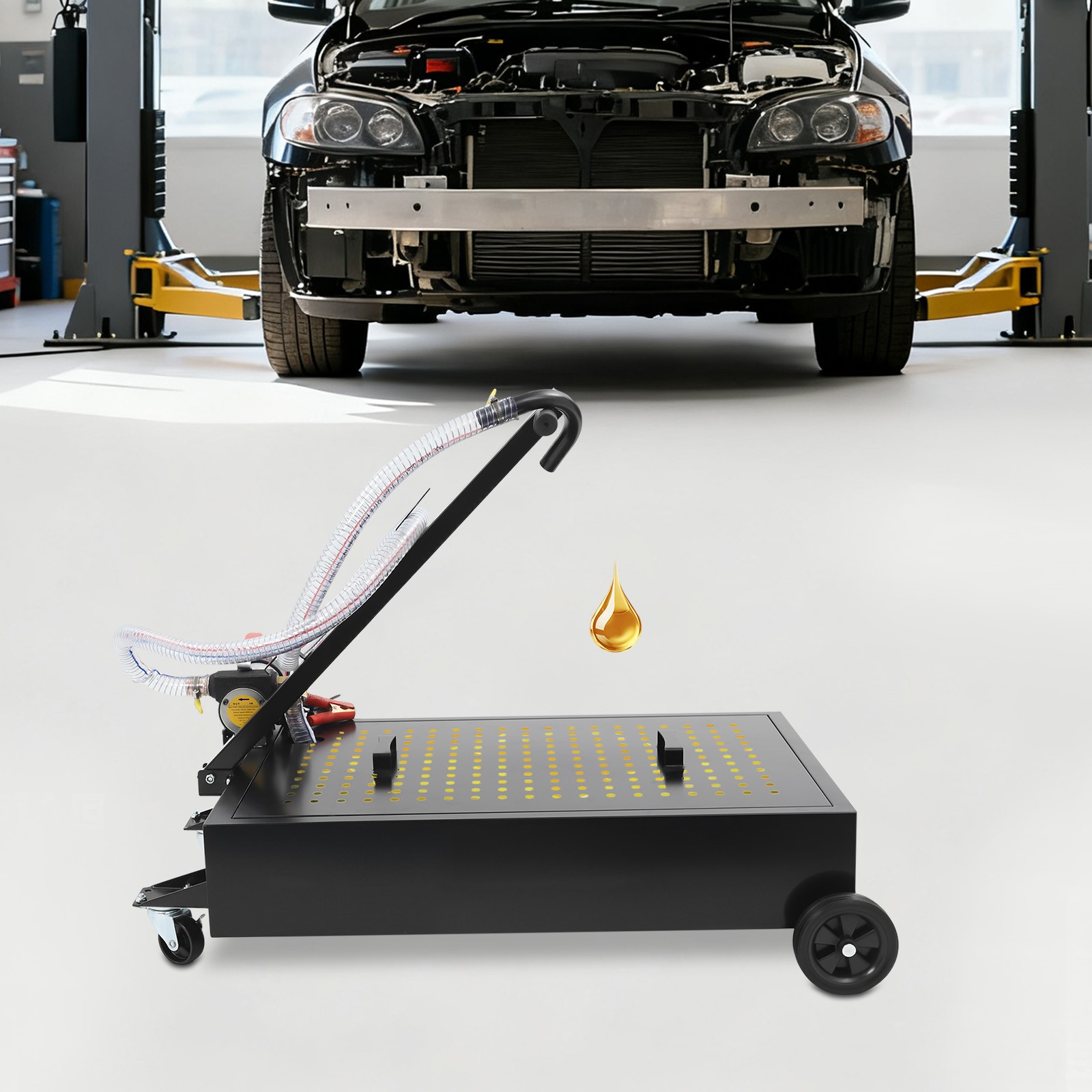 64.35L/17 Gallon Oil Drain Pan With Pump Oil Drain Pan Oil Drain Cart 155W