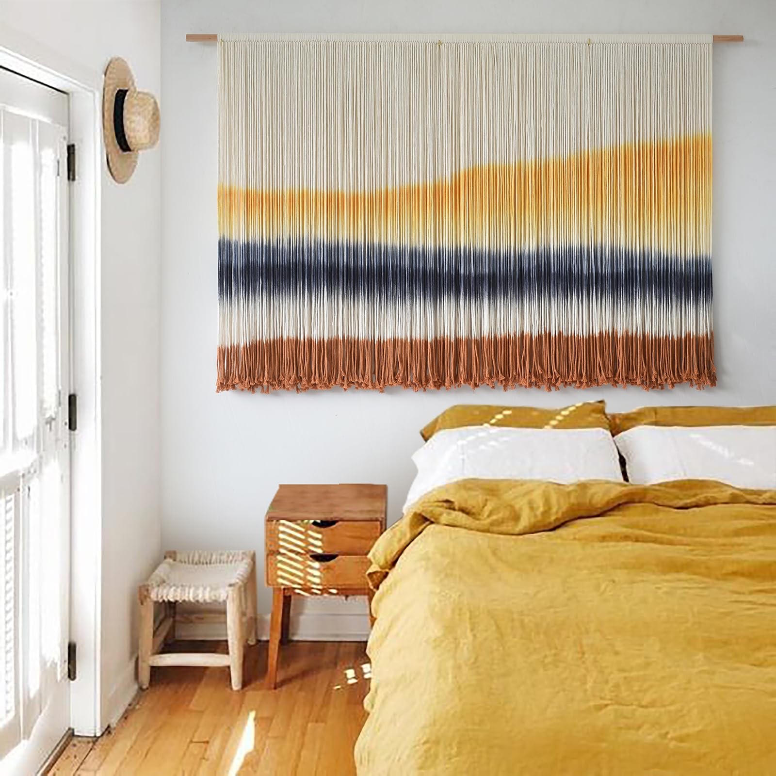Boho Home Decor Macrame Wall Hanging Dip Dyed Tapestry 57 W x 35 L