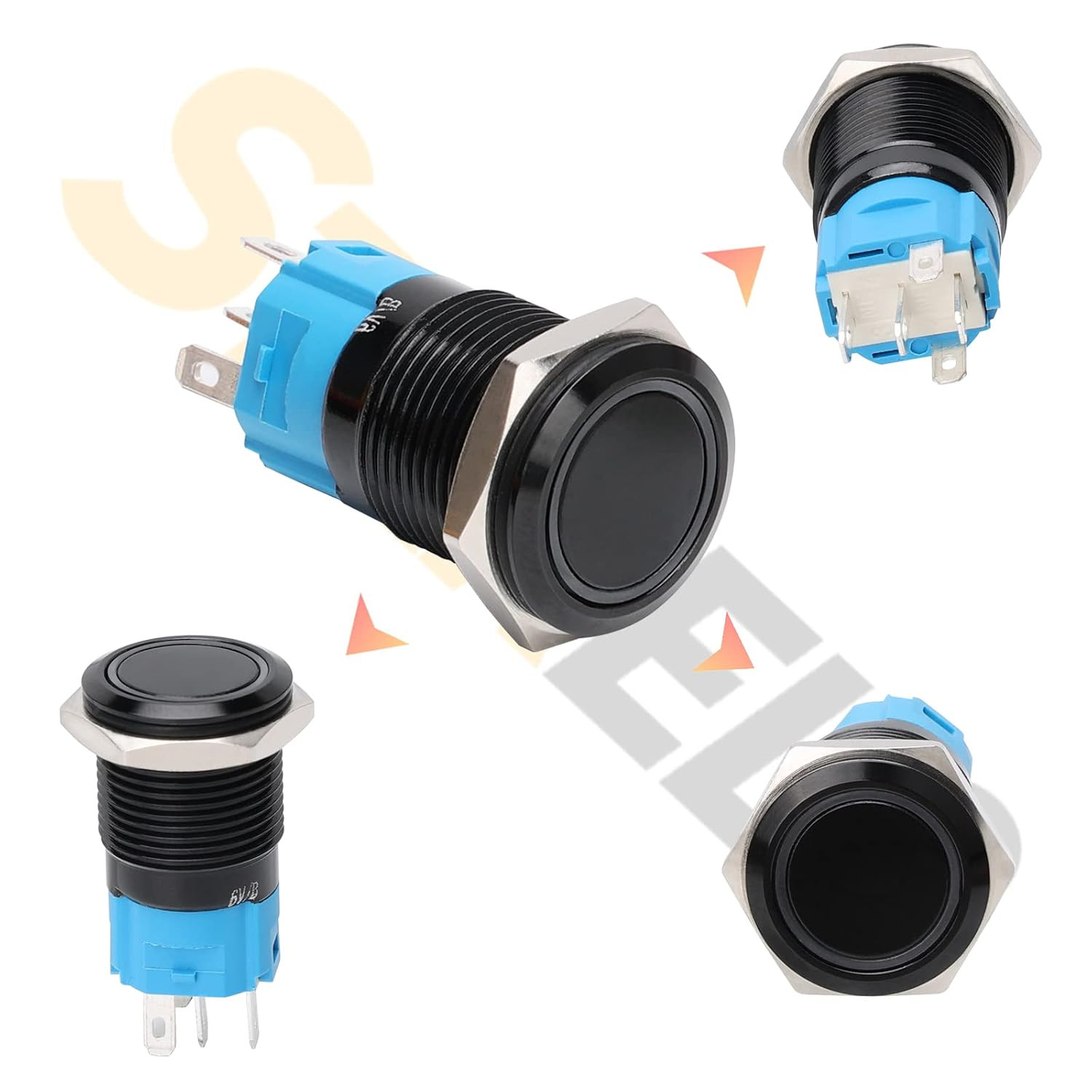 16Mm Computer Case DIY Boot Reset Button, Metal Momentary Switch, Blue LED Light