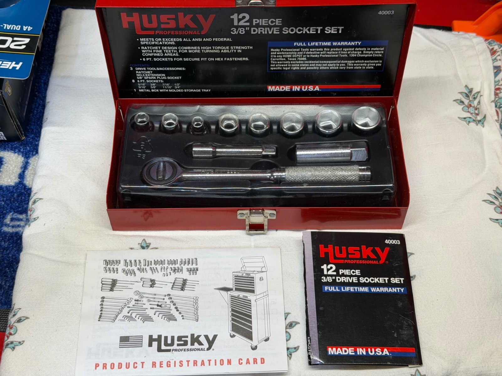 HUSKY PROFESSIONAL 12 Piece 3/8” Drive Socket Set #40003  Metal Case Made In USA