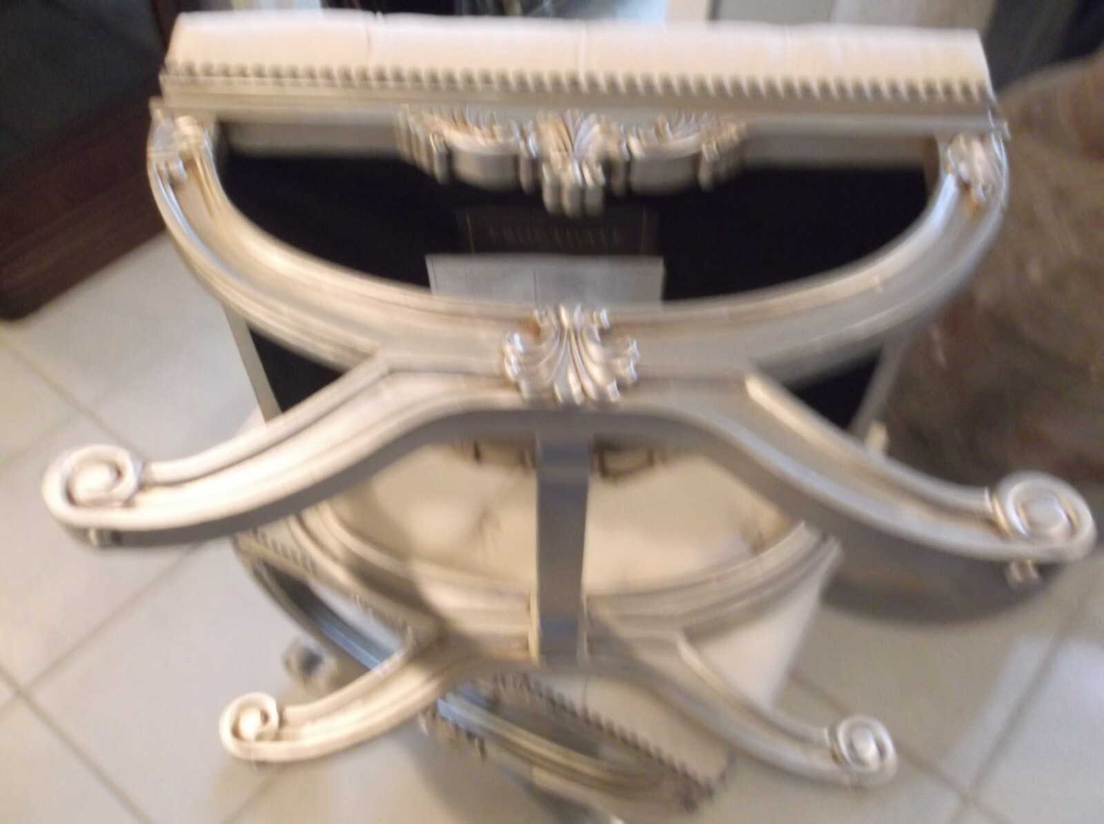 Frontgate Silver Painted Upholstered 'X' Bench/Stool (2 available)