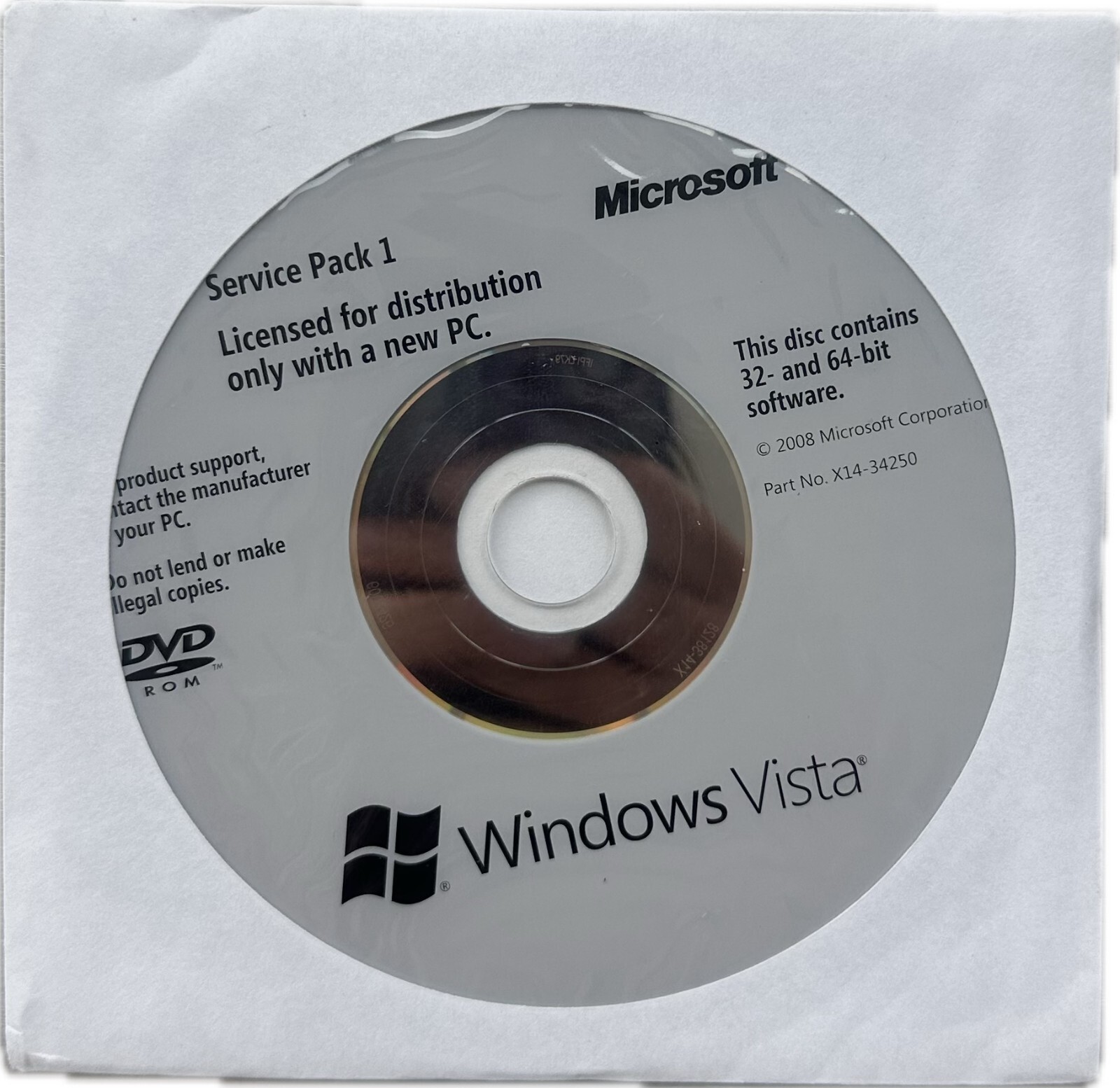 Microsoft Windows Vista 32/64 Bit with Service Pack 1 X14-34250