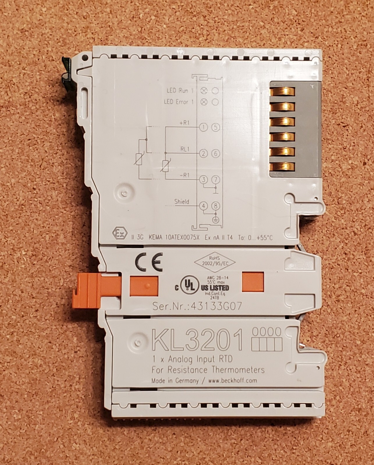 Beckhoff KL3201 Single Analog Input RTD For Resistance Thermometers - NEW