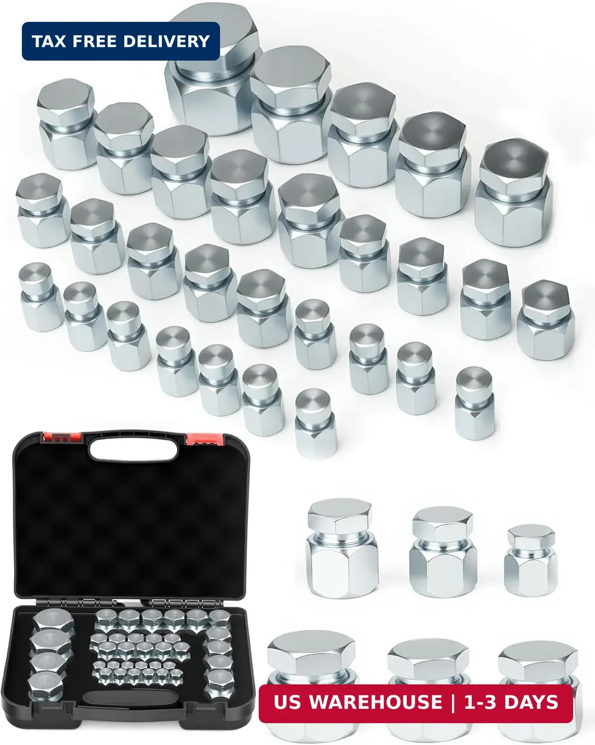 JIC Plug and Cap Kit, 72Pcs 37 degree Flare thread cap & plug assortment set, Hy