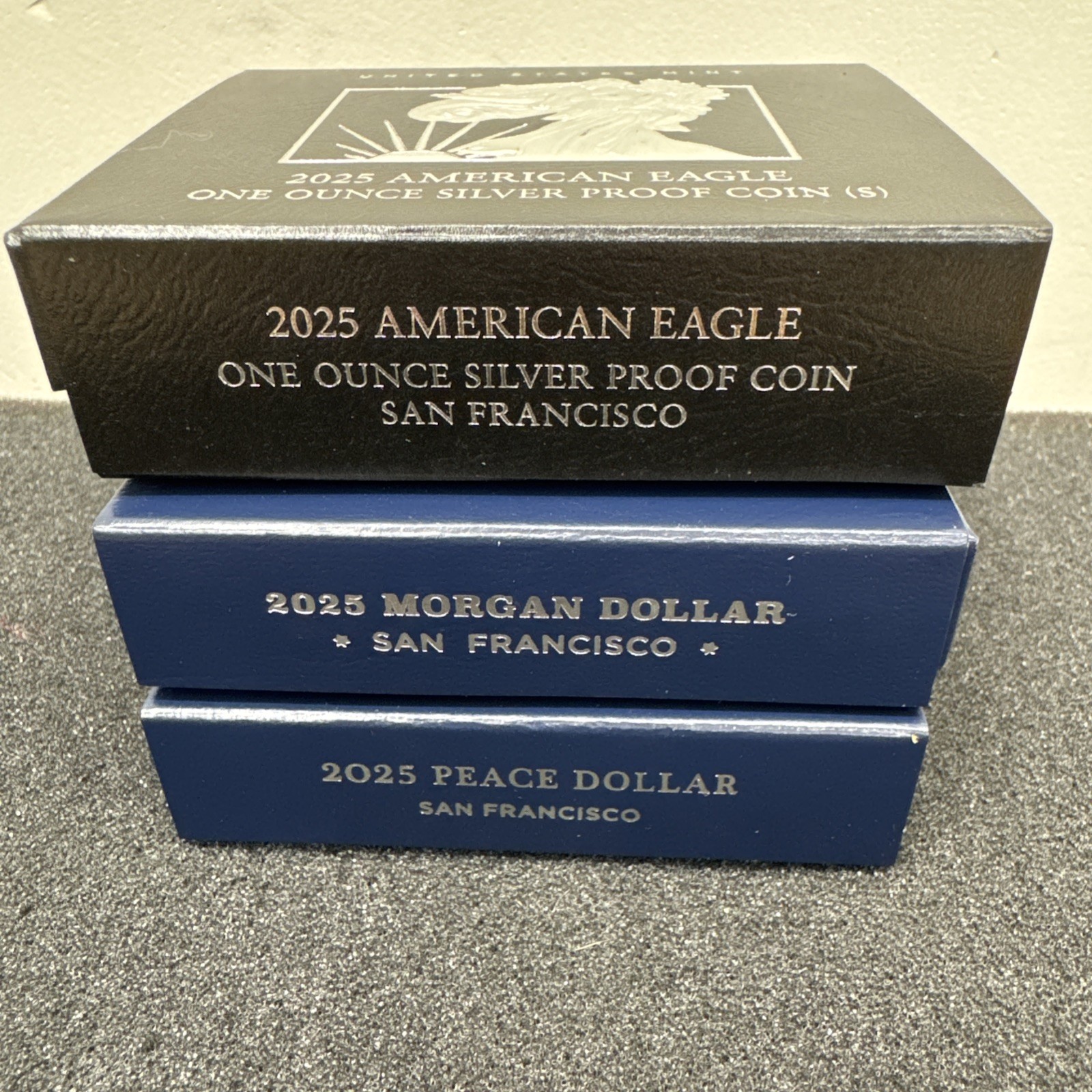 2025 S US Mint - Peace, Morgan & Silver  Eagle Dollars OGP /COA (3-US Mint Coin)