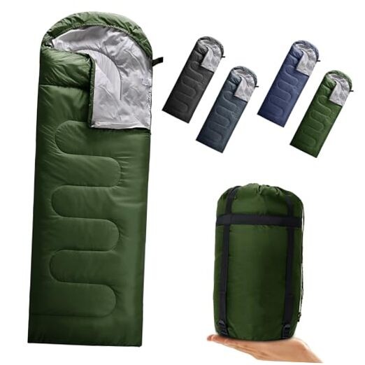 Camping Sleeping Bag 3 Seasons Warm & Cool Weather, 3 Seasons 50-68℉ Army Green