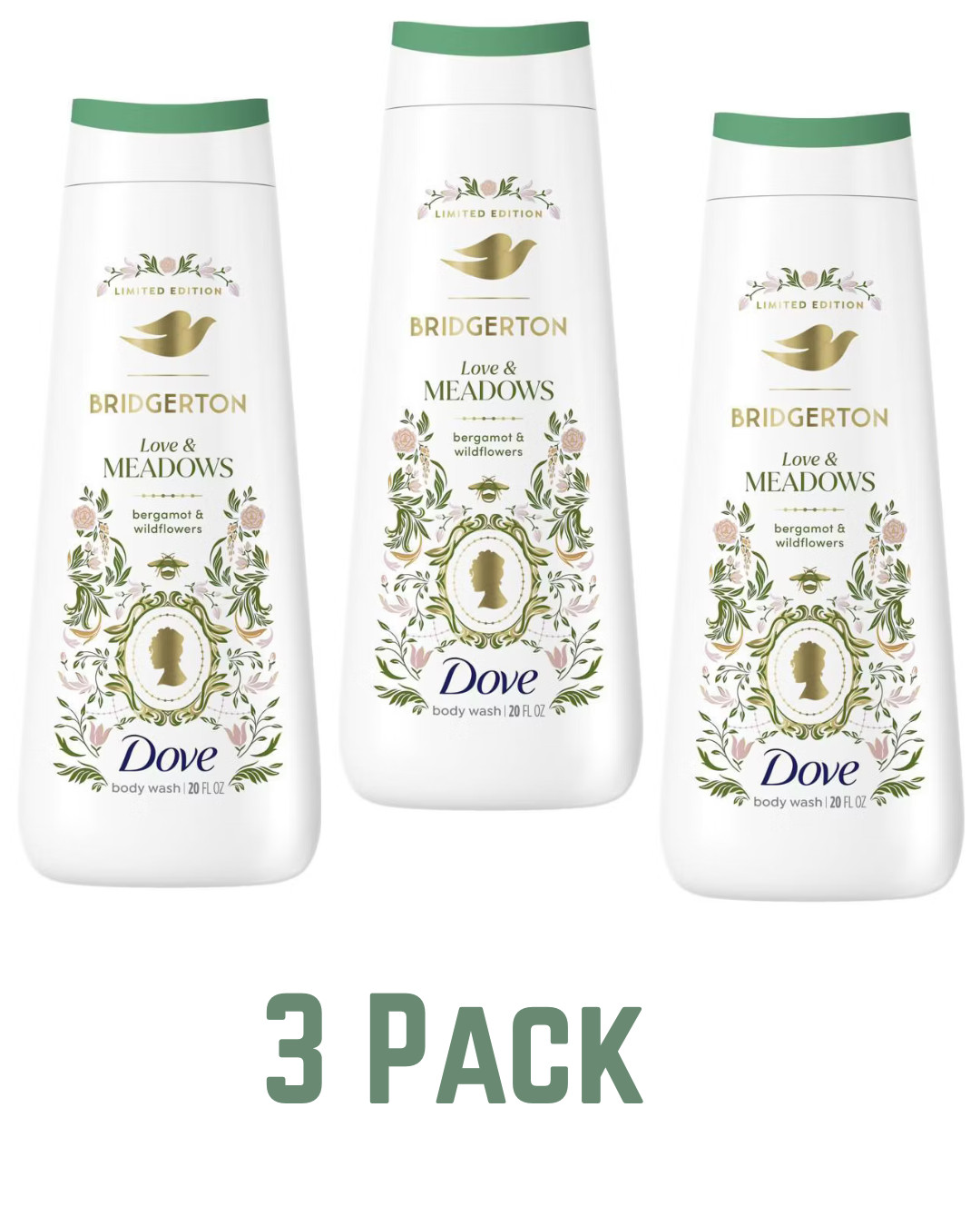 LOT OF 3 Bridgerton LOVE & MEADOW Body Wash DOVE SOAP Bergamot Wildflower TARGET