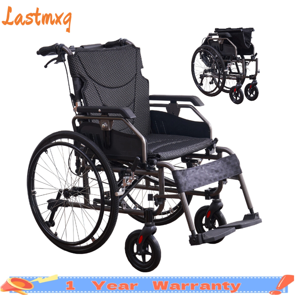 24" Foldable Manual Wheelchair Hand Brake Detachable Wheel Adjustable Handrail