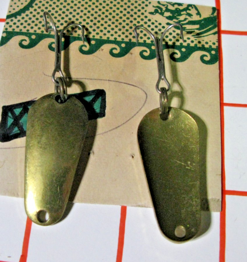 2X L.E. Hinton, Heavy Casting Spoons, Smooth Brass, 1 1/2", .3oz - NOS unused