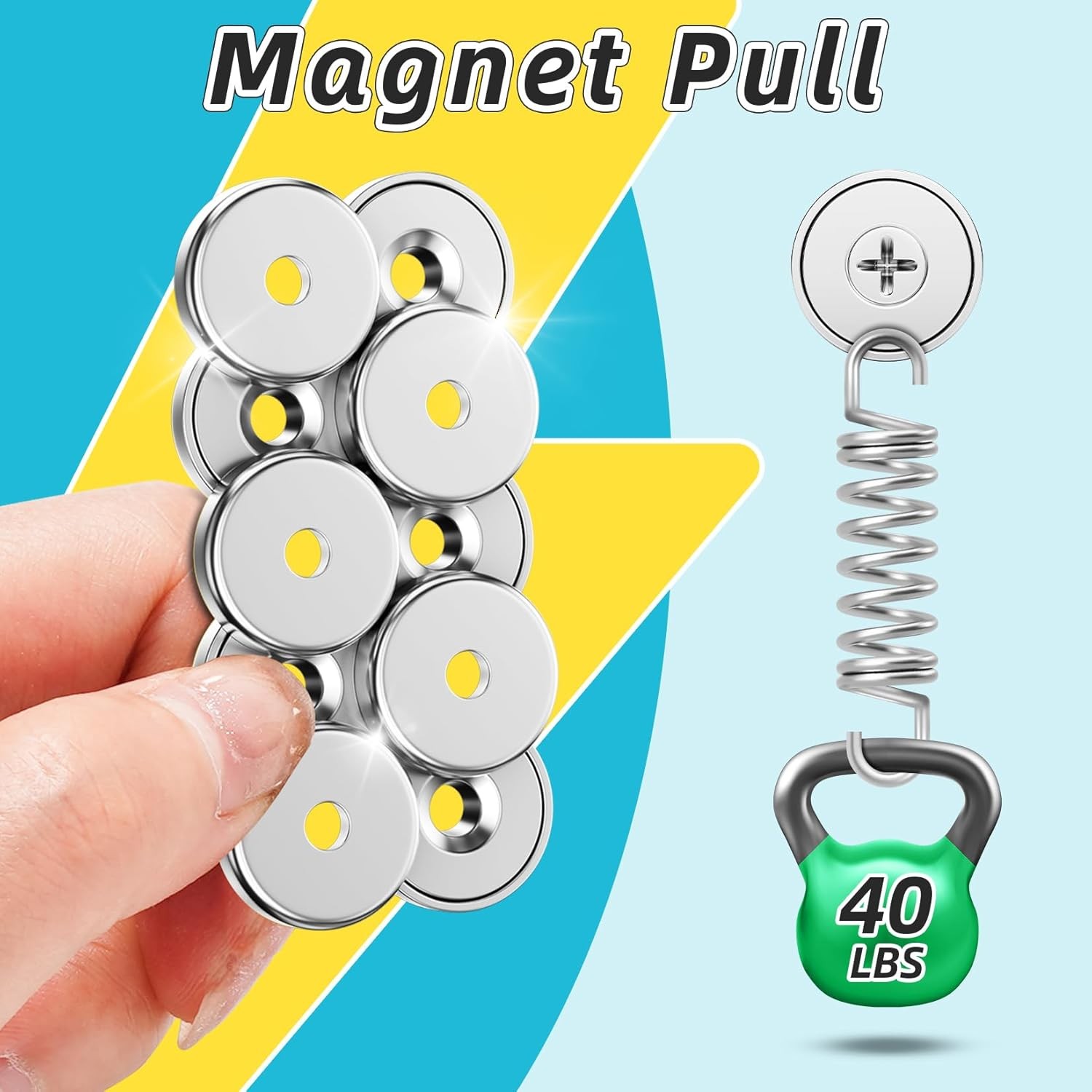 10 Pack 40 LBS Strong Magnets with Holes,Neodymium 10 40LBS, Silver