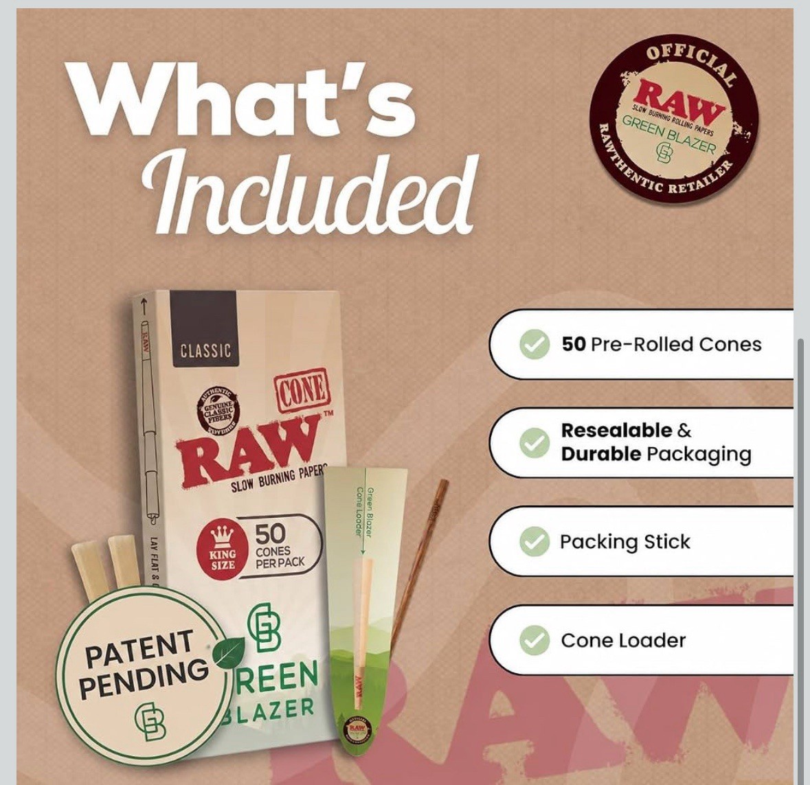 2 Boxes-RAW Cones Classic King 50 Pack Slow Burning Cones Rolling Papers