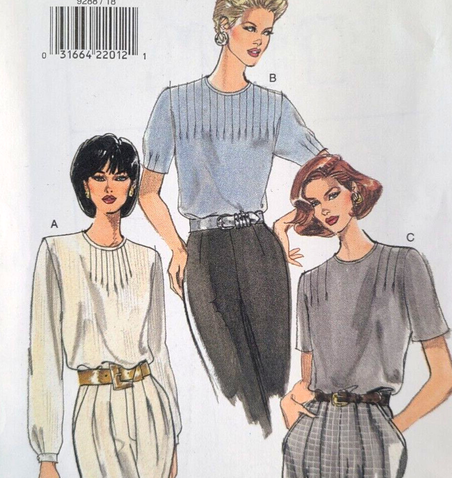 Uncut Vogue 9288 Easy Sew Pattern Misses Loose Tuck Pleat Blouse Top Shirt 6-10