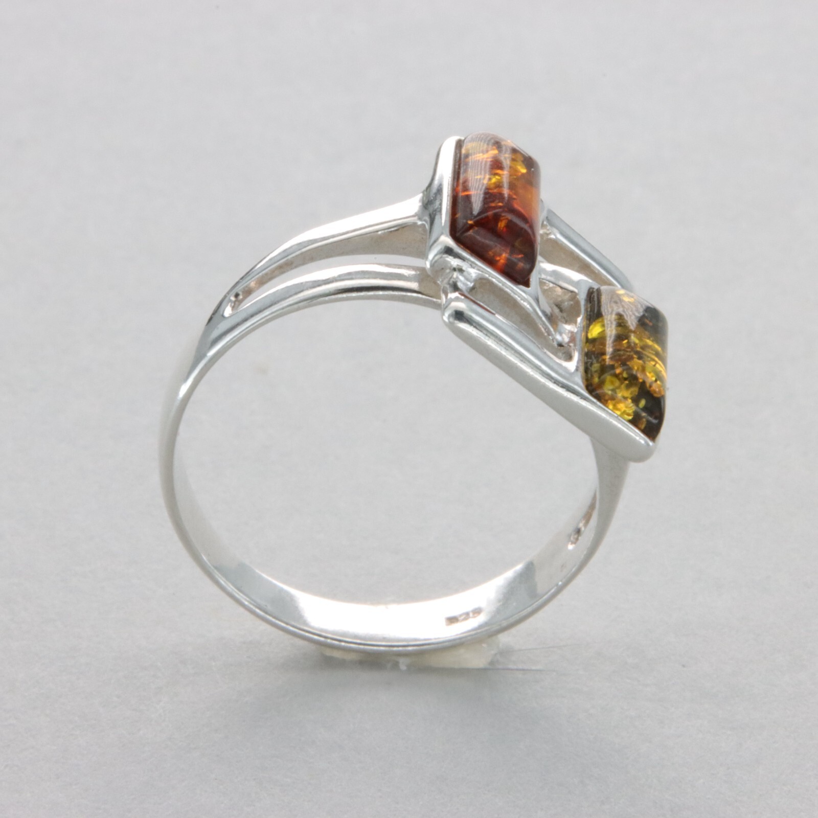 Twin Multi-Color Square Rectangle BALTIC AMBER Ring - 925 STERLING SILVER #36e
