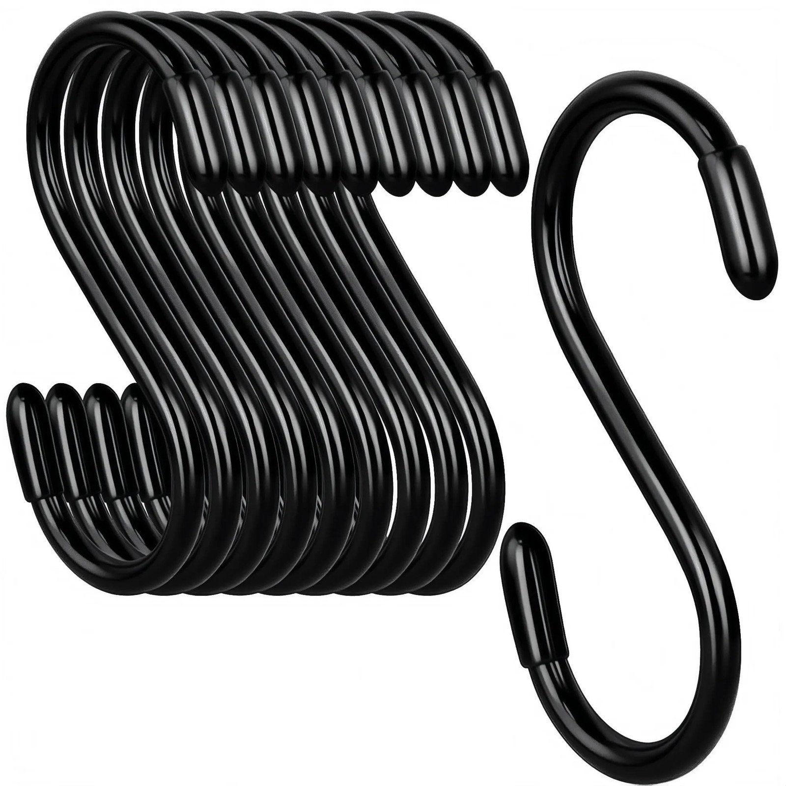 10 Pack Black s Hooks, 3 Inch Vinyl Coated S Hook, S Heavy Duty Non-Slip Meta...