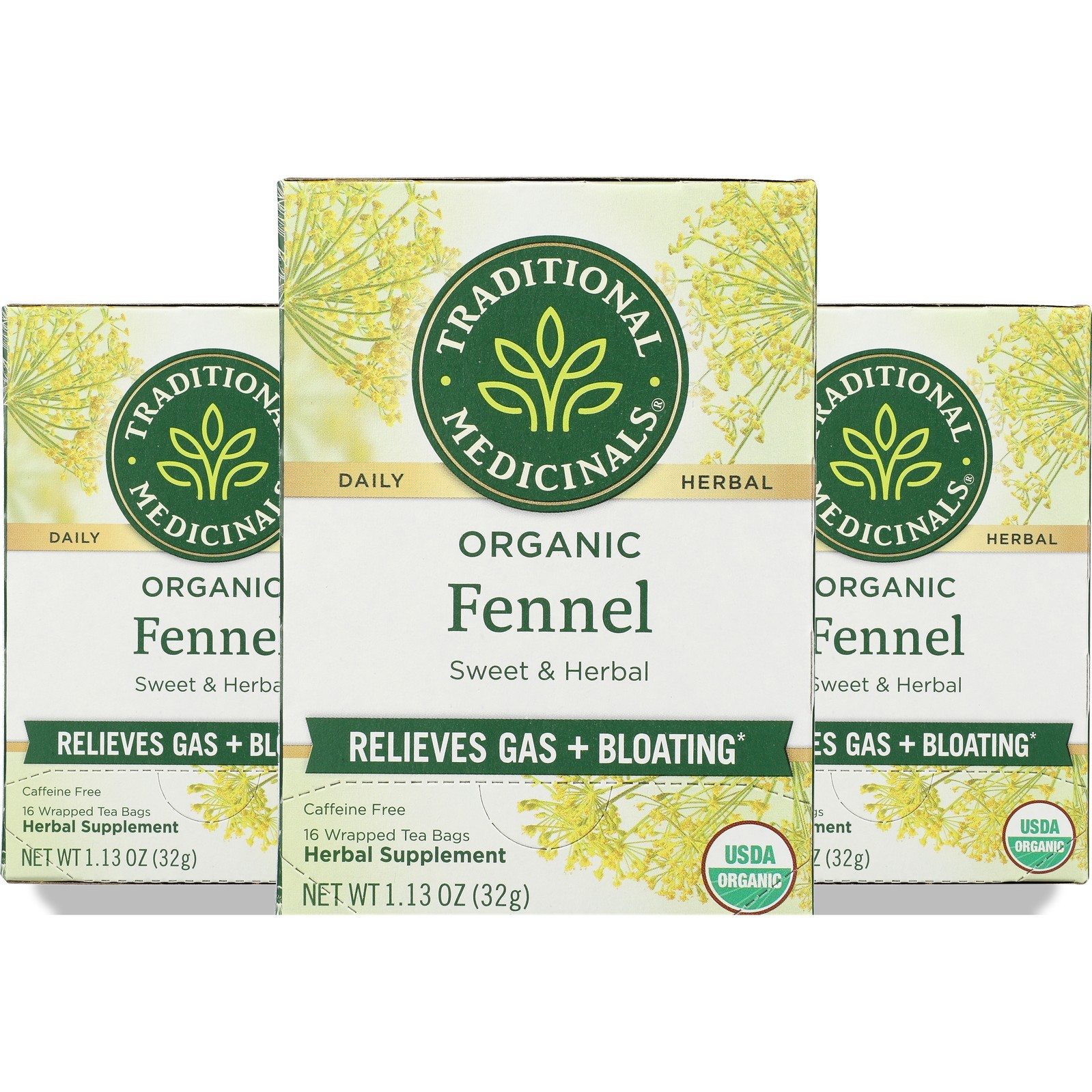 Traditional Medicinals Organic Fennel Herbal Tea 16 Bags 3 Pack