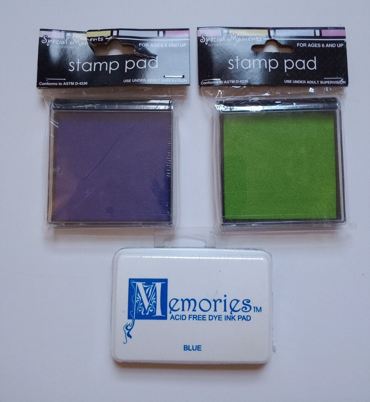 3 Ink Pads Lot Stamp Pads Purple Blue Green New