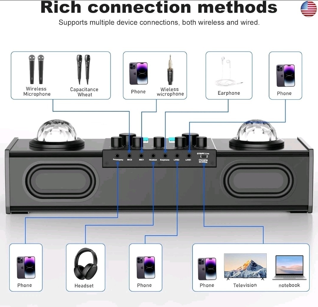 Karaoke Machine with Ambient Lighting, Portable Bluetooth Speaker