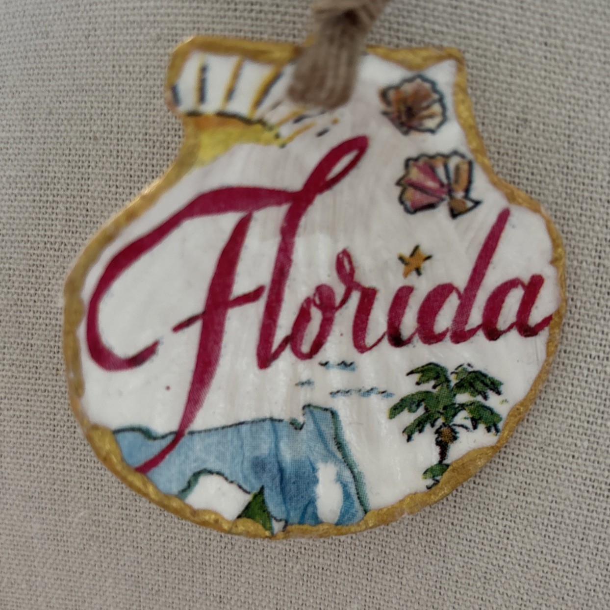 Onament Shells. Hang In  A Window, Enjoy. Makes Great Gift. Decopaged. Florida !