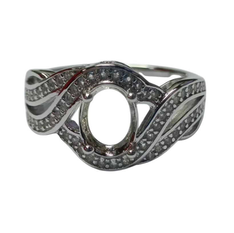 Sterling Silver Semi Mount Ring Setting Oval OV 8x6mm Halo Swirl Topaz