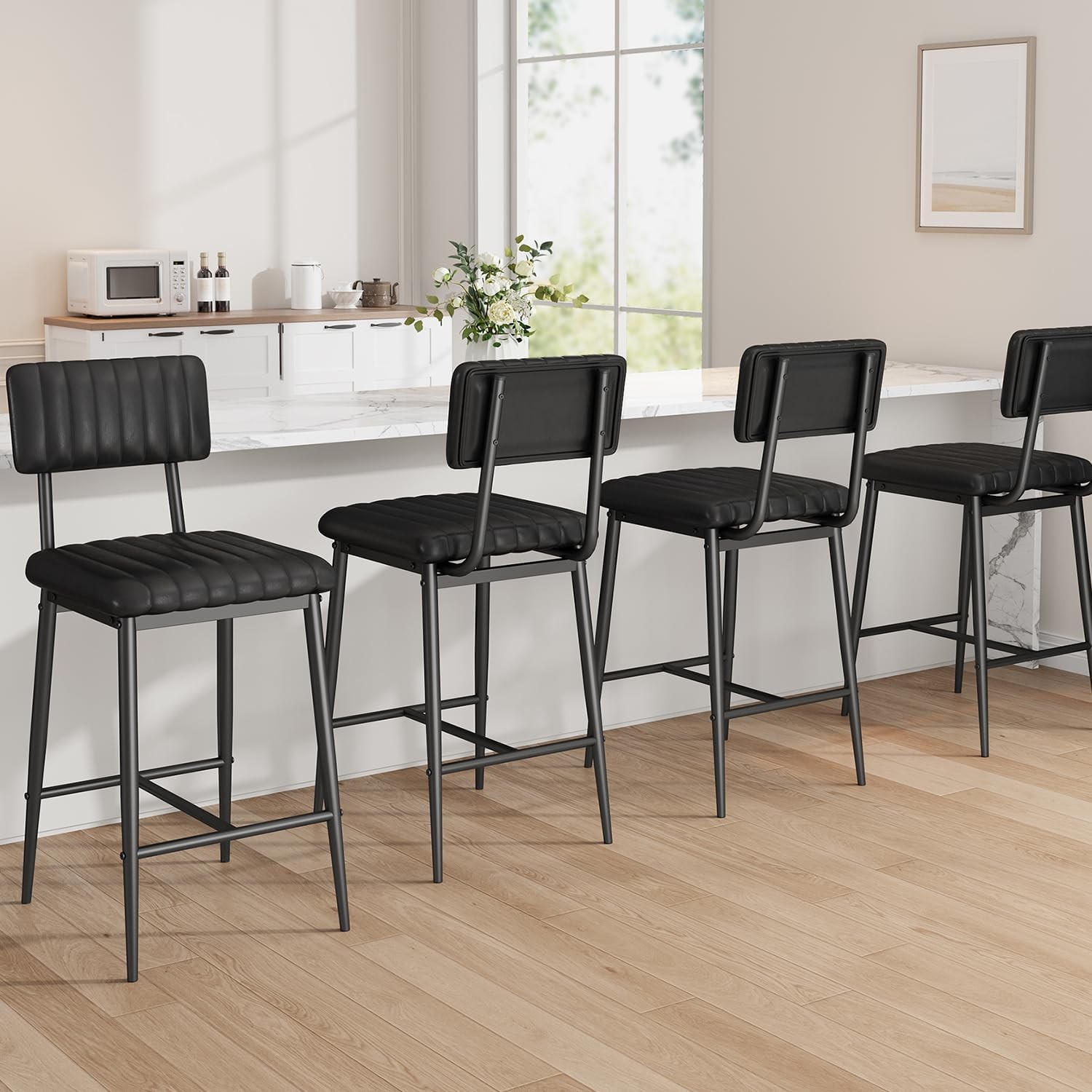 Bar Stools Set of 4 – Counter Height with Back & Footrest