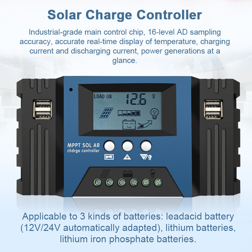 30A MPPT Solar Panel Charge Controller 12/24V Battery Intelligent Regulator Y1Y4