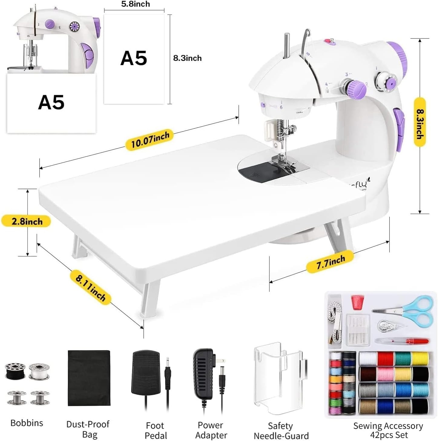 Compact Electric Sewing Machine with Extension Table - All-In-One for Beginners