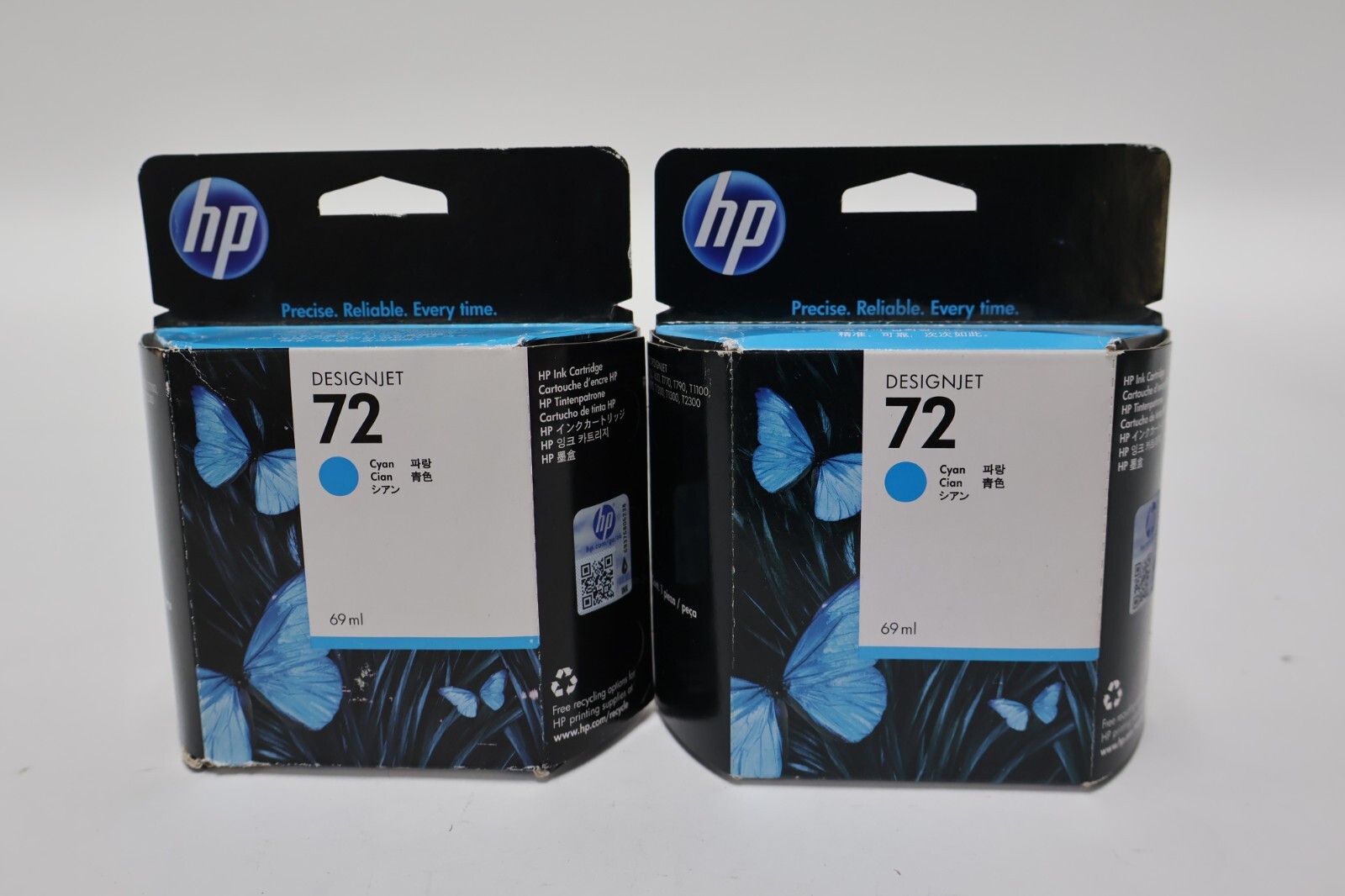 Lot of 2 HP 72 Cyan Ink Cartridge C9398A for DesignJet / Exp Date 2019 - 2021