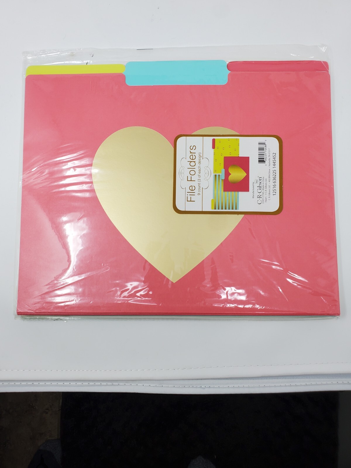 C.R. Gibson File Folders "Heart" NEW 9 Count (3 of each design) COCF-17745