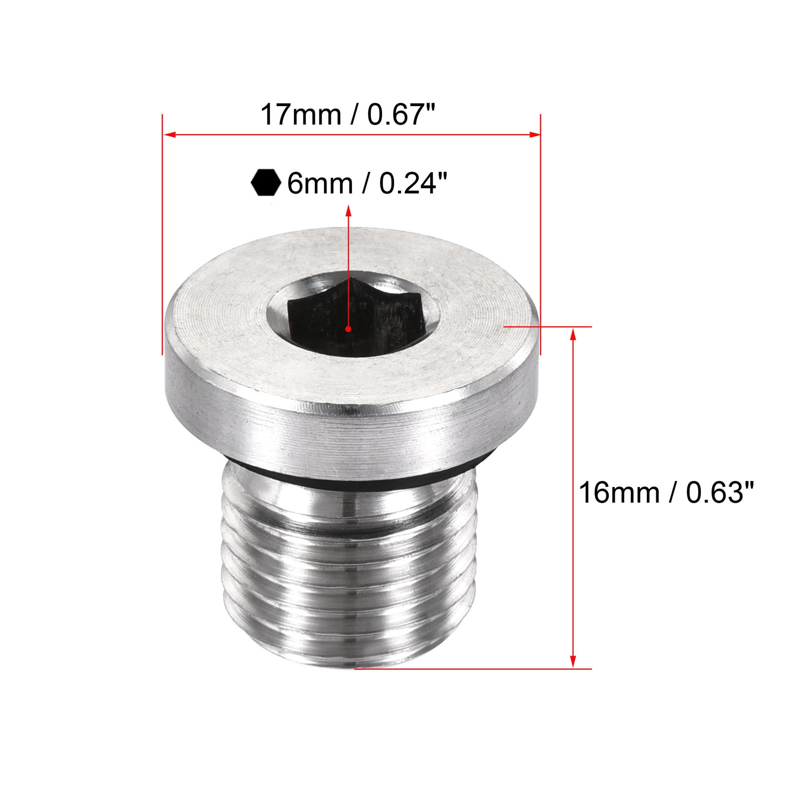 Stainless Steel Inner Hex Head M12 x 1.25 Pipe Fitting Plug Seal Ring