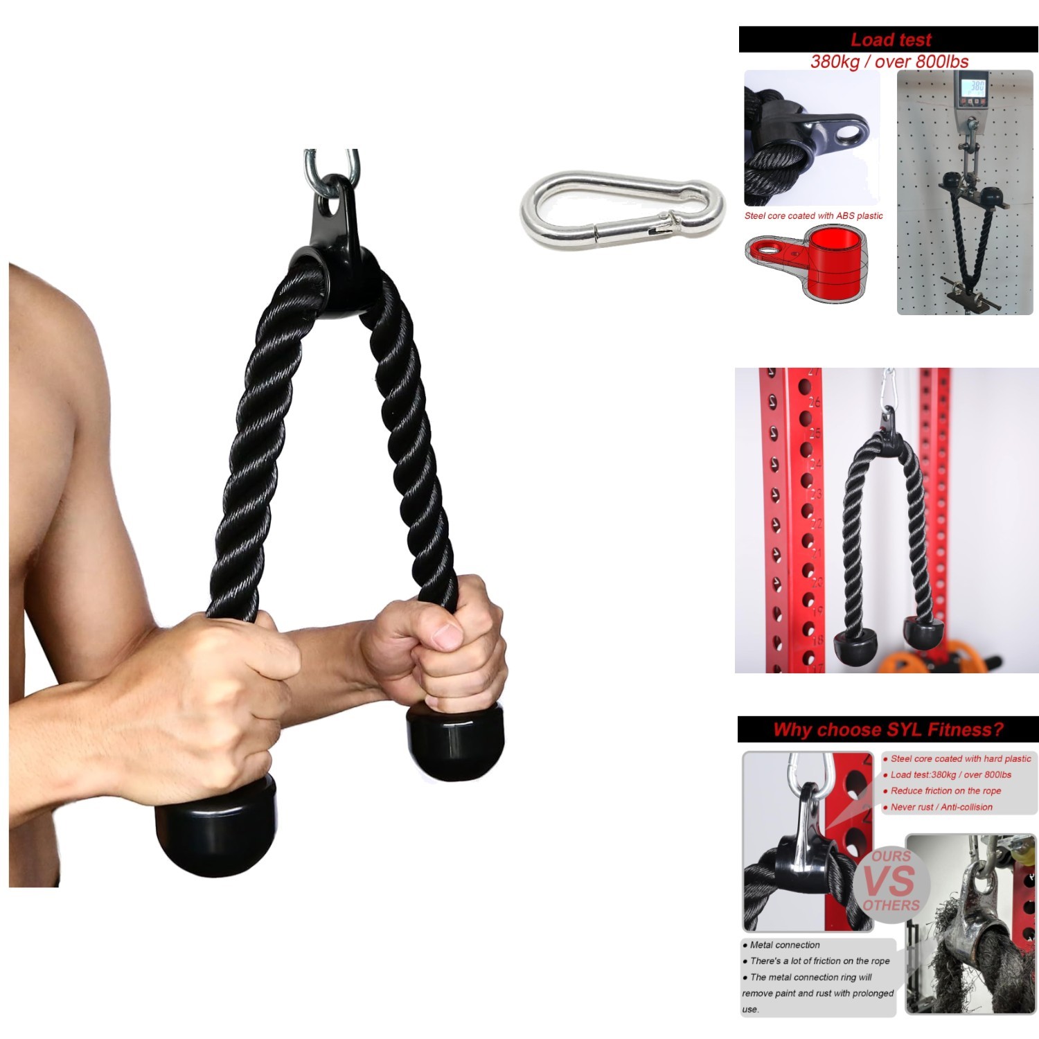Heavy Duty Nylon Tricep Rope 27 & 36 Inches for Cable Machine Workout