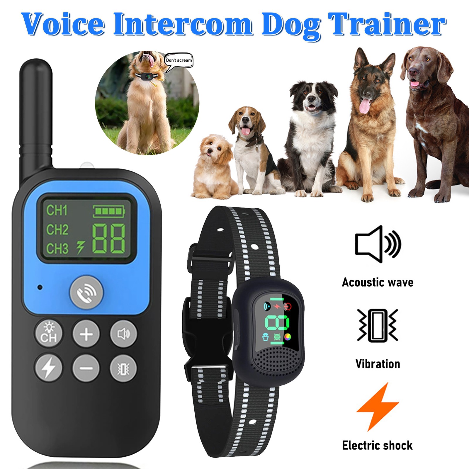 For 1 Dog Training Collar 4900FT Remote Rechargeable Shock Waterproof Trainer