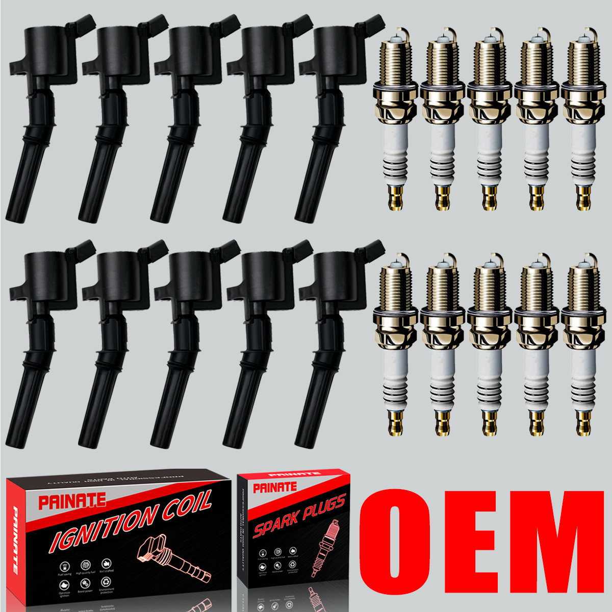 10X OEM Ignition Coil & 10X Iridium Spark Plug For F-250 F-350 F-450 6.8L DG508