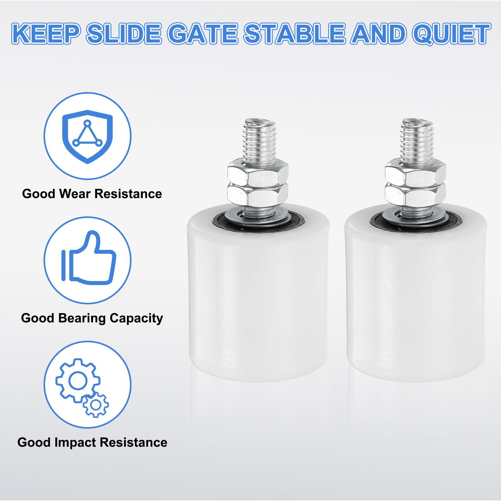 2Pcs Slide Gate Guide Roller 2" Nylon Sliding Gate Support Assembly White