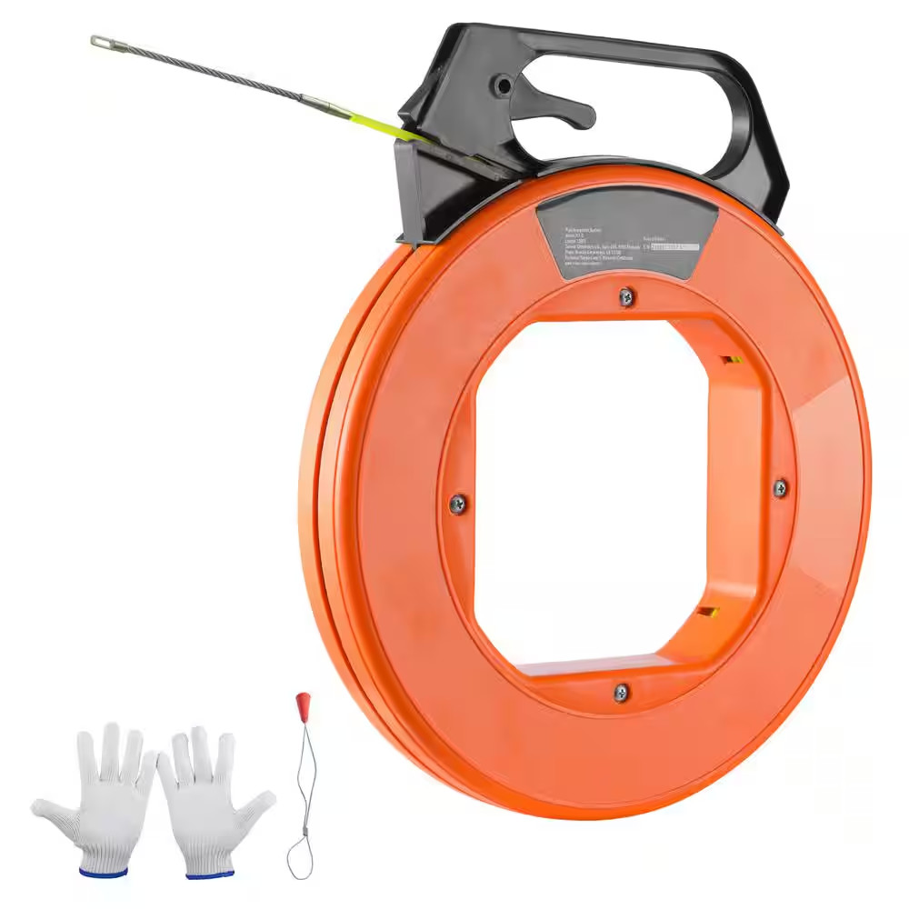 Fish Tape, 100 Ft., 3/16 In. Fiberglass Cable Guide, Insulated Wiring Tool, Bend