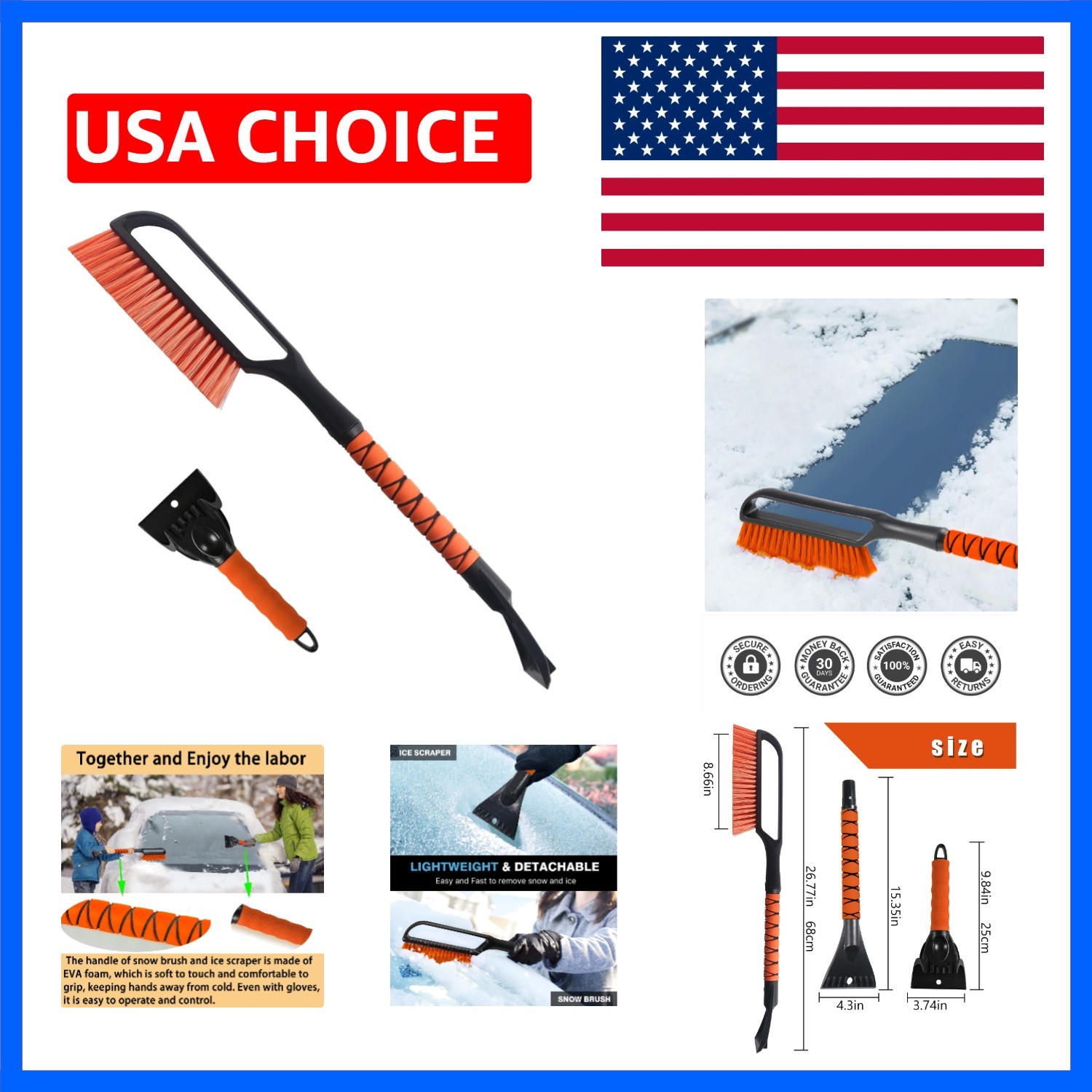 27" & Ice Scraper for Car Windshield, Detachable Snow Scrapers with Foam Grip...