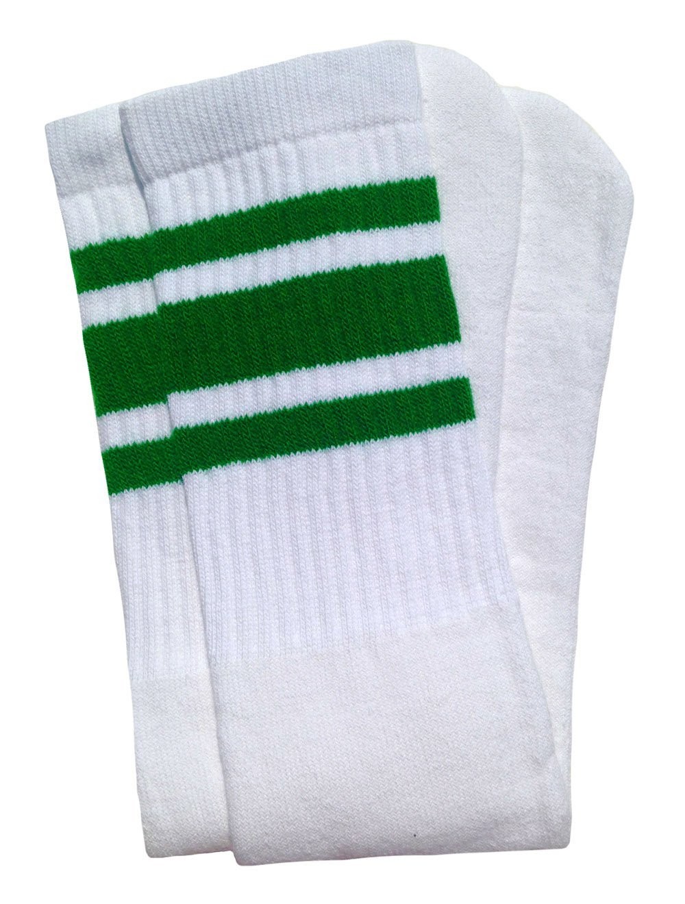 SKATERSOCKS 25" Knee high White tube socks 25, White/Green Stripes Style 3