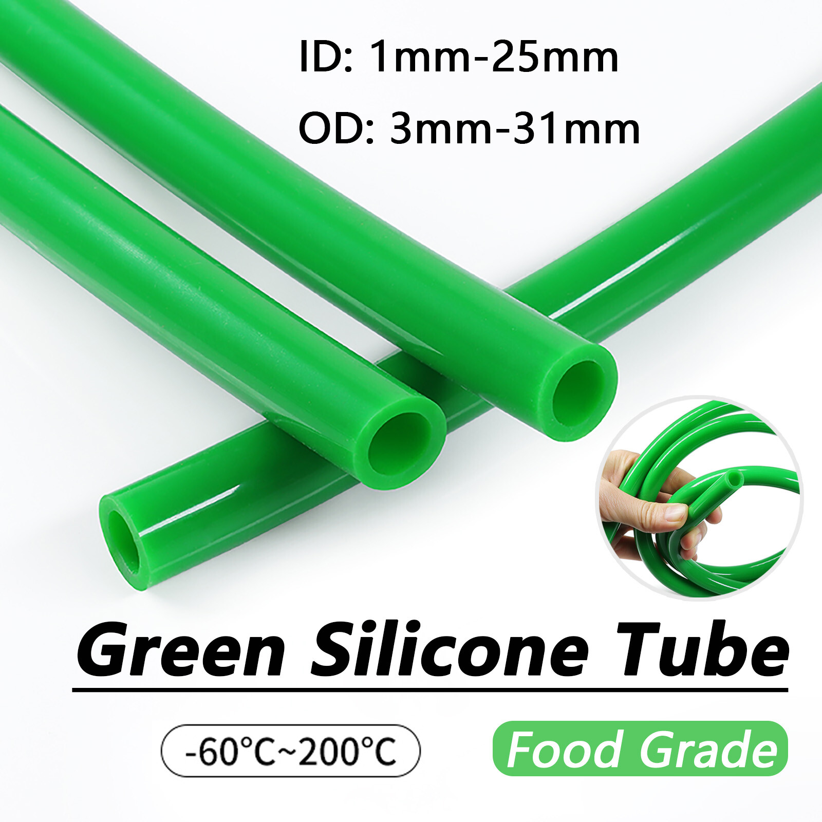 Green Silicone Tube Hose Pipe Food Grade Soft Rubber Flexible Tubing 1mm-31mm