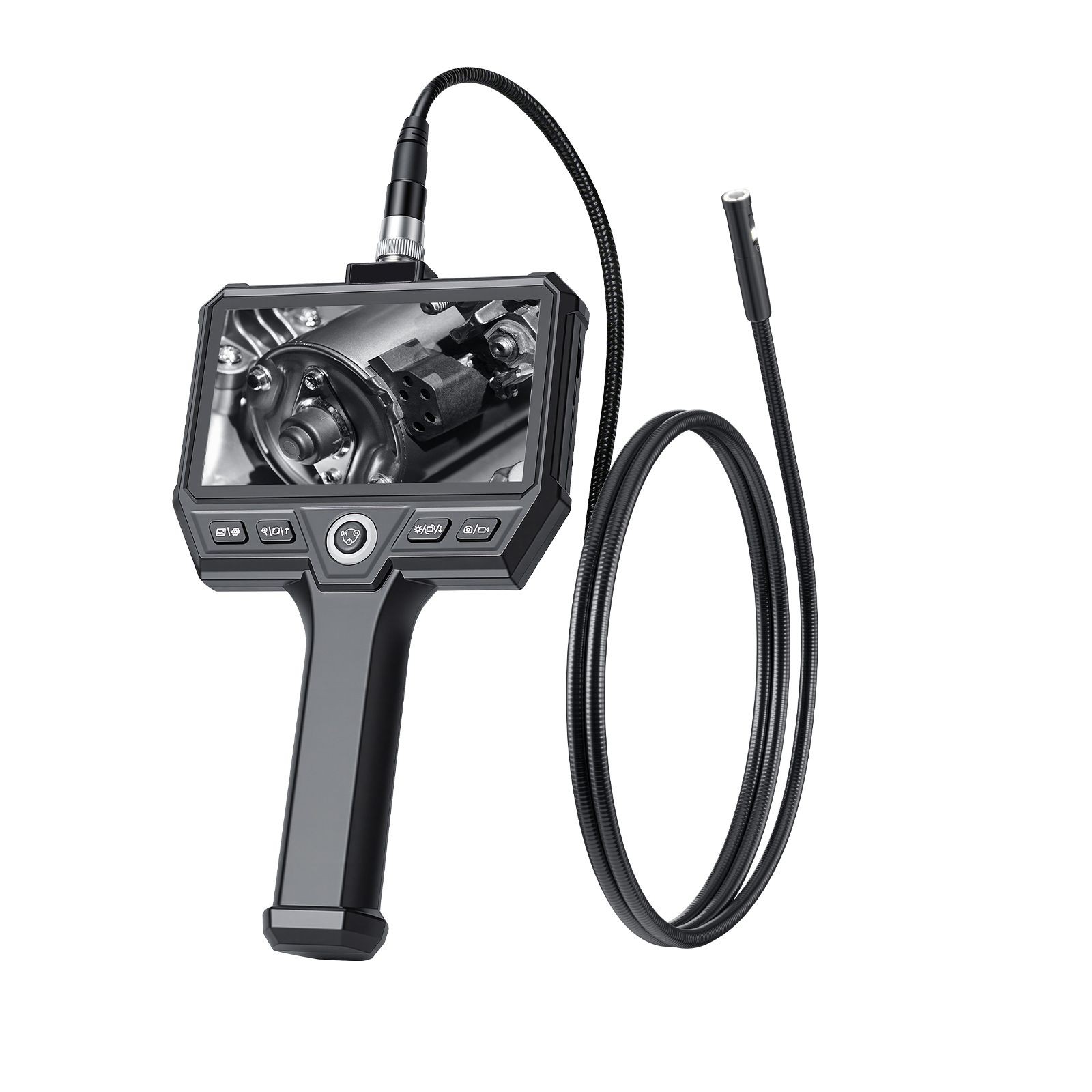 IP67 Waterproof Endoscope: 5" Screen, Triple Lens, 8X Zoom, 4.9FT Cable