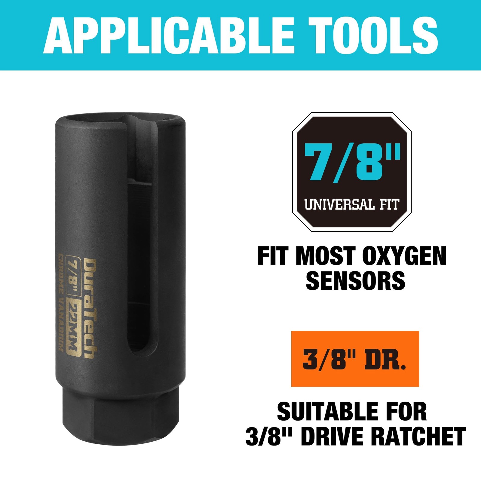 DURATECH O2 Oxygen Sensor Socket 3/8" Drive x 7/8"(22mm), Onesize