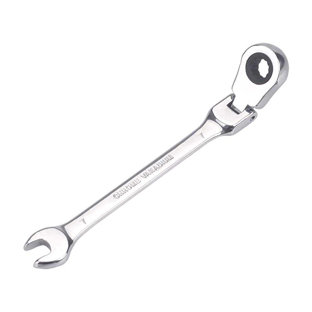7mm Metric Flex-Head Ratchet Wrench,Box End Head 72-Tooth Ratcheting Silver