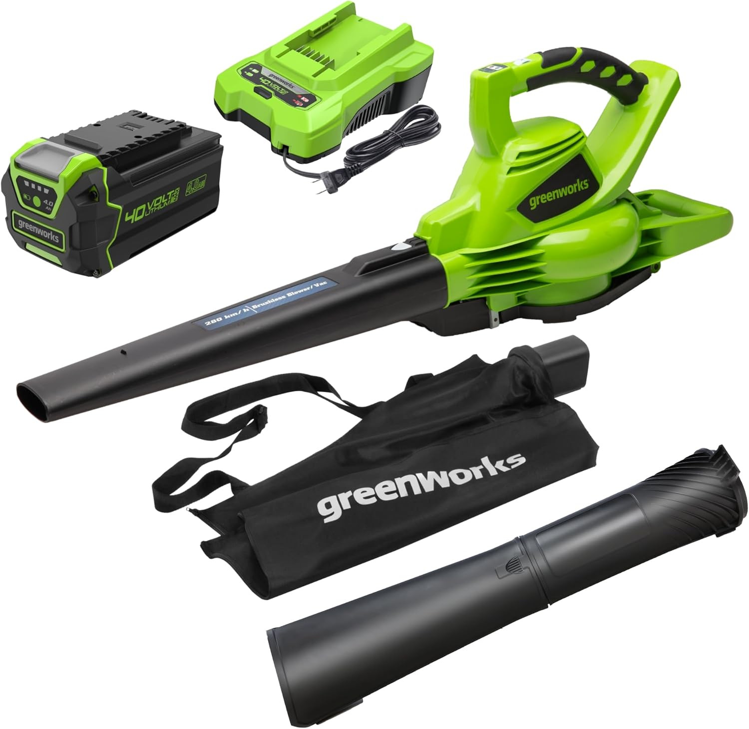 40V Cordless Leaf Blower Vacuum 185MPH 340CFM Brushless Garden Tool