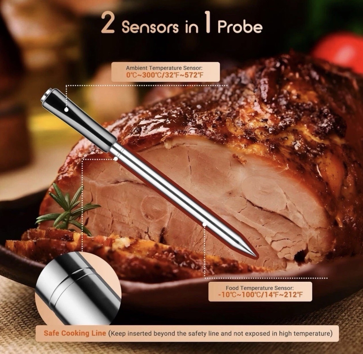 Wireless Meat Thermometer INT-11P-B, Bluetooth Meat Thermometer for Grilling ...