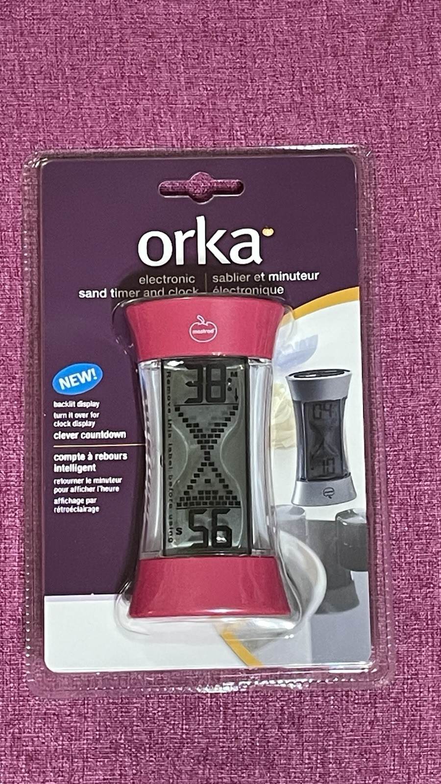 NEW PINK Orka Electronic Digital Kitchen Sand Timer & Clock Turn Over Countdown