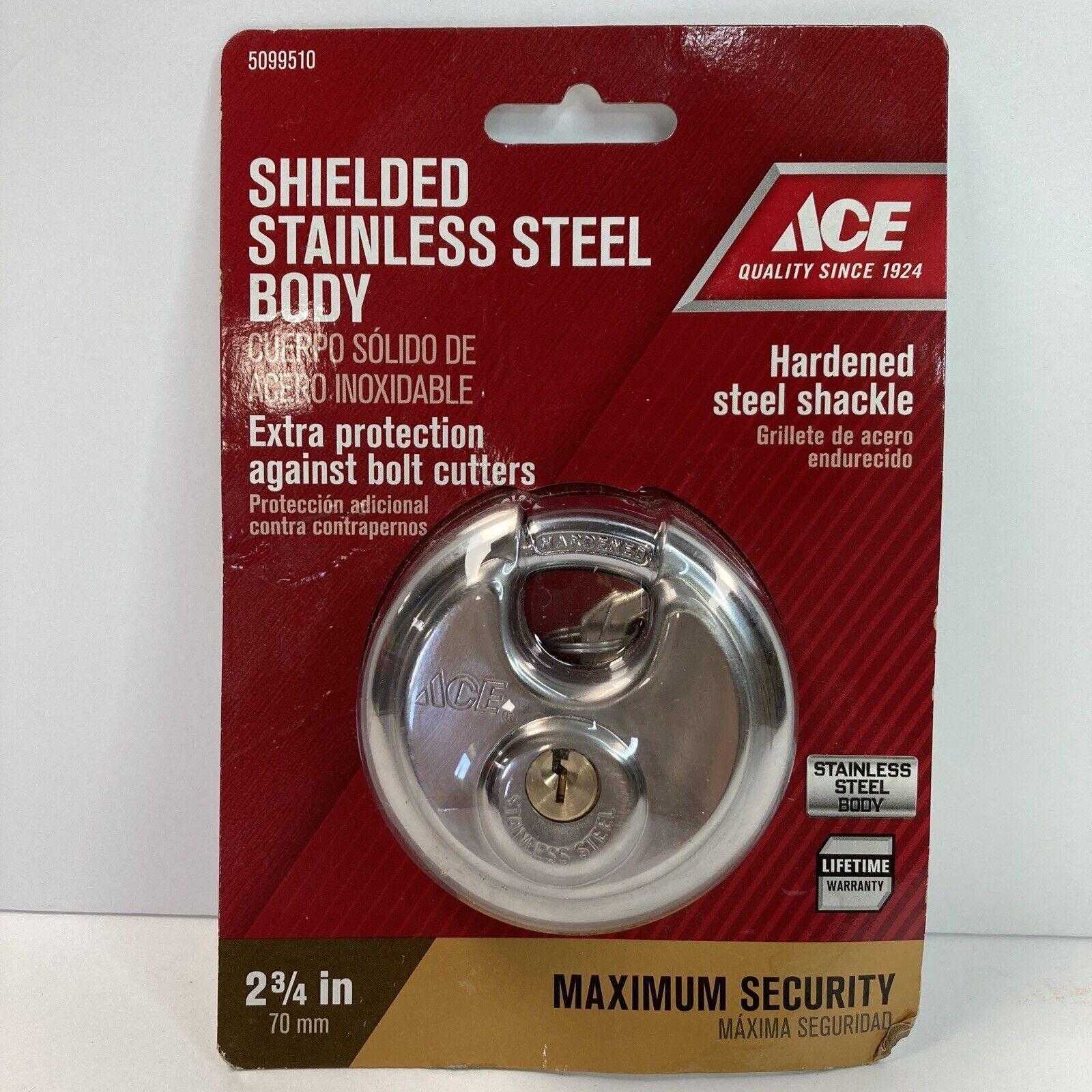 ACE Shackle Padlock 5099510 2-3/4 in. Stainless Steel Shrouded 4 pin cylinder