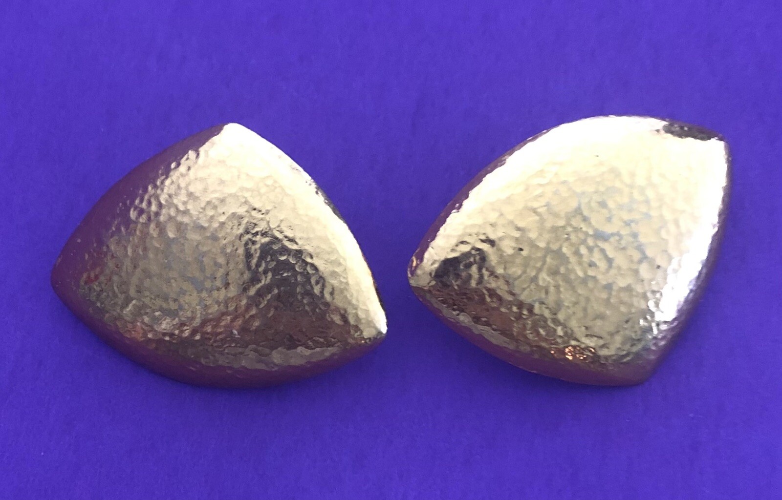 VTG Monet Gold Toned Pierced/Clip Triangle Textured Signed Great Condition SALE!