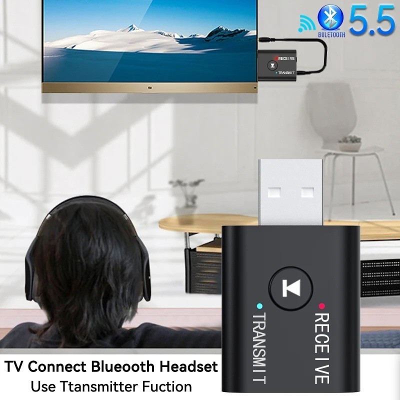 Wireless USB Bluetooth 5.0 Audio Transmitter Receiver Adapter 3.5mm For TV Car
