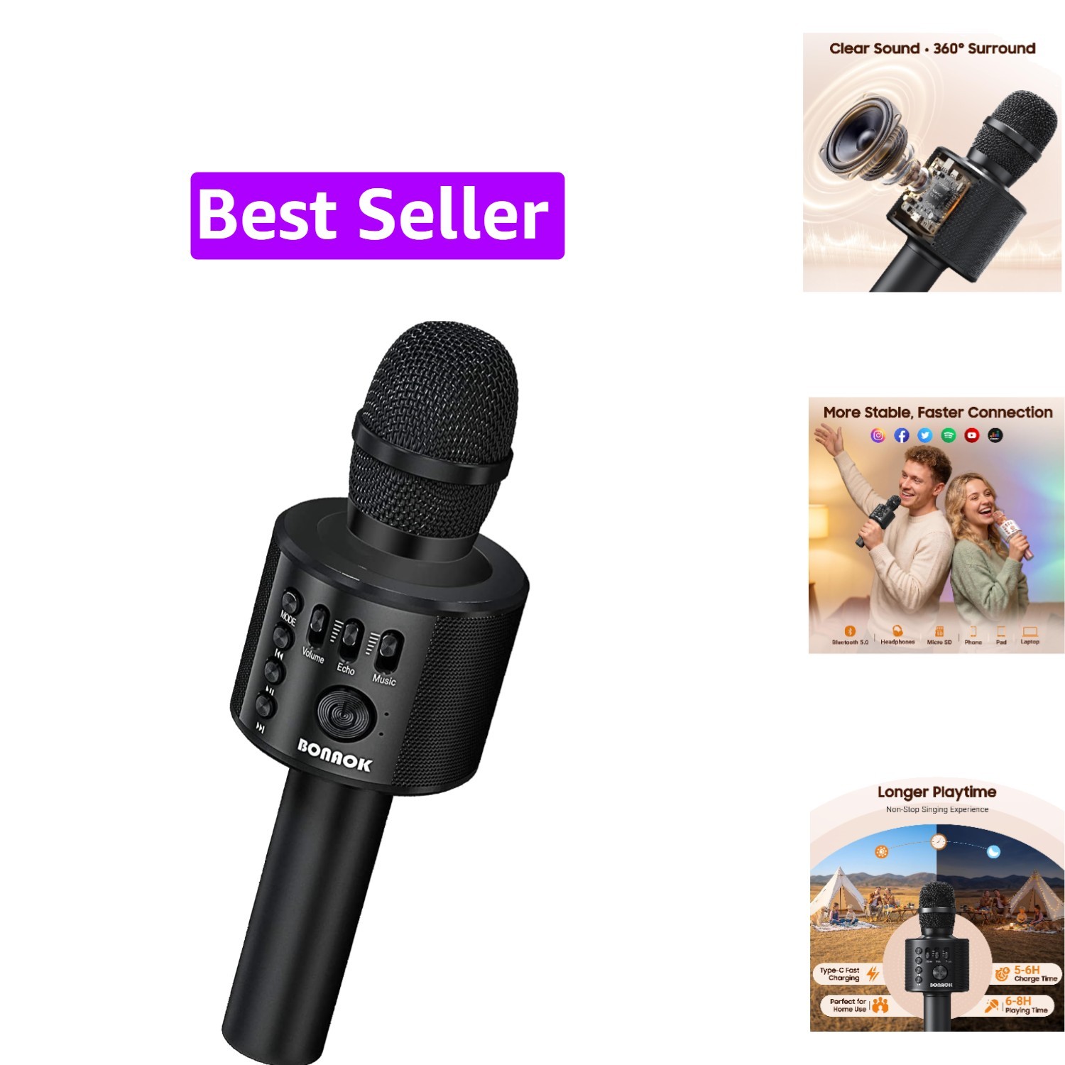 Wireless Bluetooth Karaoke Microphone,3-in-1 Portable Handheld Karaoke Mic Sp...